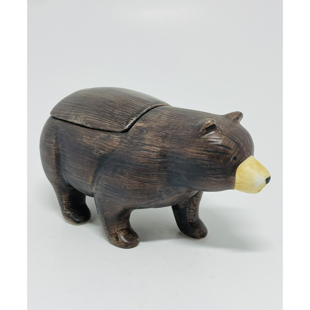 Vtg Sakura Brown Bear Figurine Hand Painted Ceramic Trinket Box Sugar Bowl